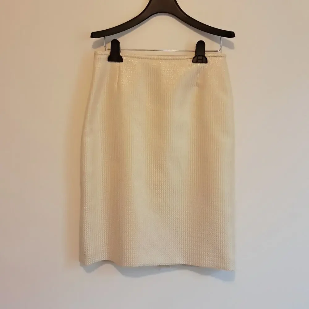 Tahari Arthur S Levine Luxe Elegant Cream Skirt Suit Set Gold Trim - Picture 3 of 10